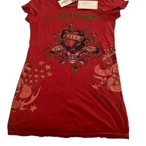 Ed Hardy Red Graphic Short Sleeve Tee